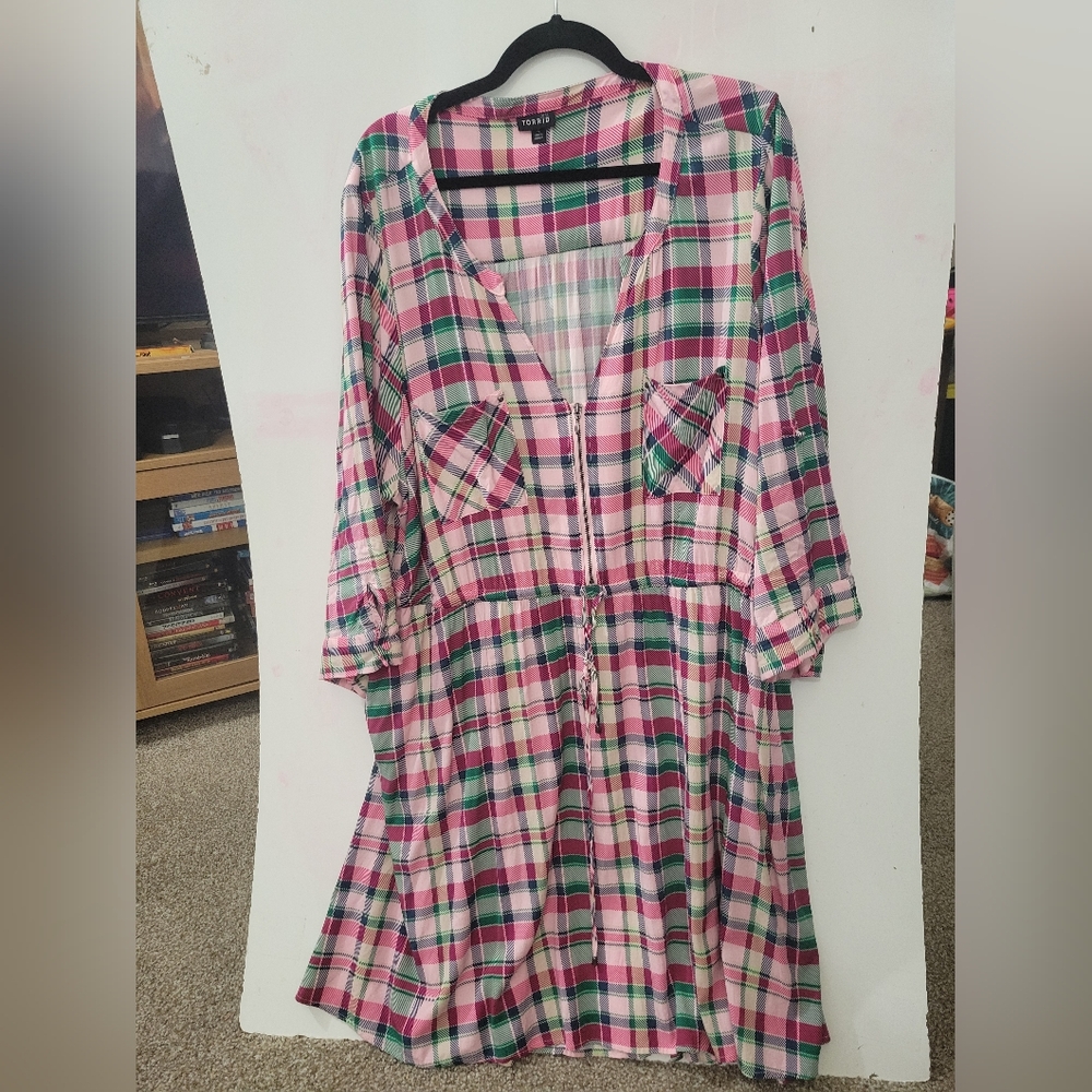 Torrid Plus size Mini Challis High Low Shirt Dress Plaid Size 4X